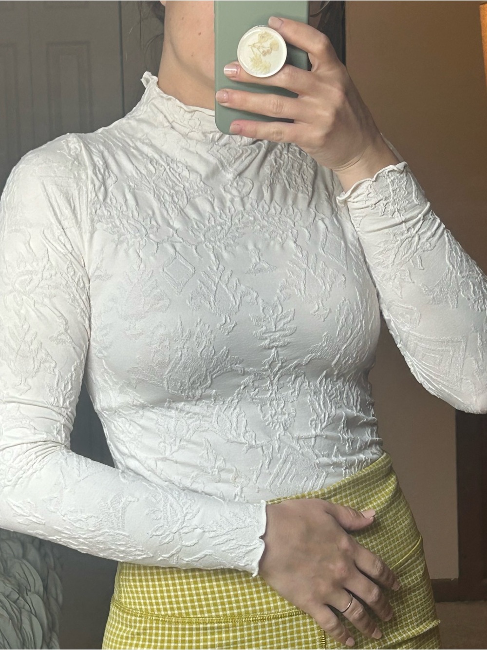 sofia by sofia vergara Cream High-Neck Textured Long-Sleeve Bodysuit